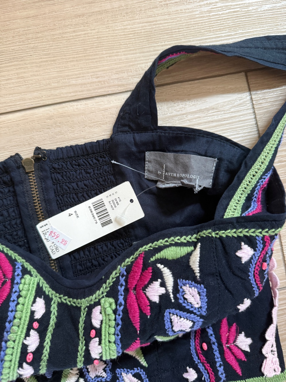 NWT Anthropologie Crop Top Embroidered Boho Black Floral Size 4 - Picture 9 of 13